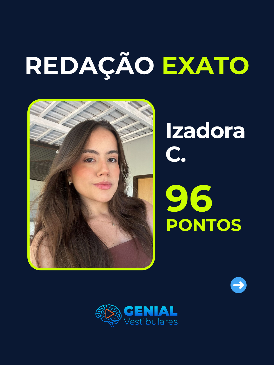 Izadora C. — 96 pontos na redação do EXATO